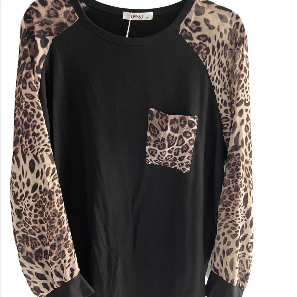 Sheer sleeves Black & Leopard 🐆 Top 3XL